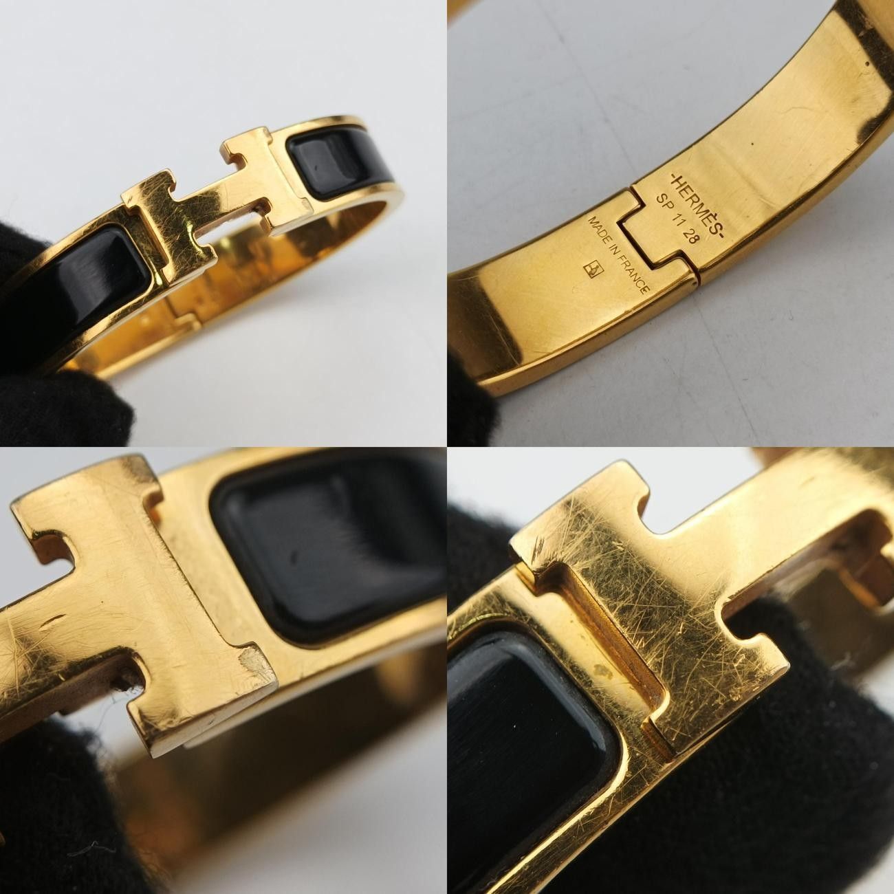 買得 エルメスHermesクリッククラック SP1128 GP ブラック×ゴールド ブレスレット、バングル