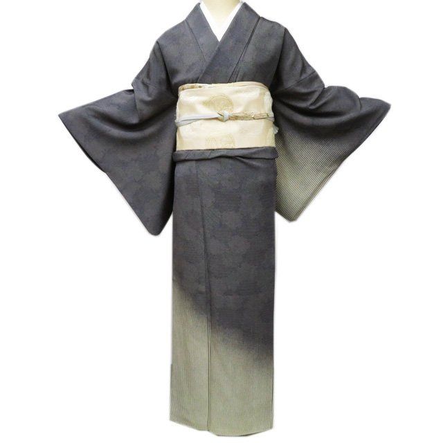 付け下げ　雪輪　江戸小紋　縦縞　グラデーション　着物　022a d 江戸小紋 付下げ 付け下げ 訪問着 中古 雪輪模様 行儀 L A1116