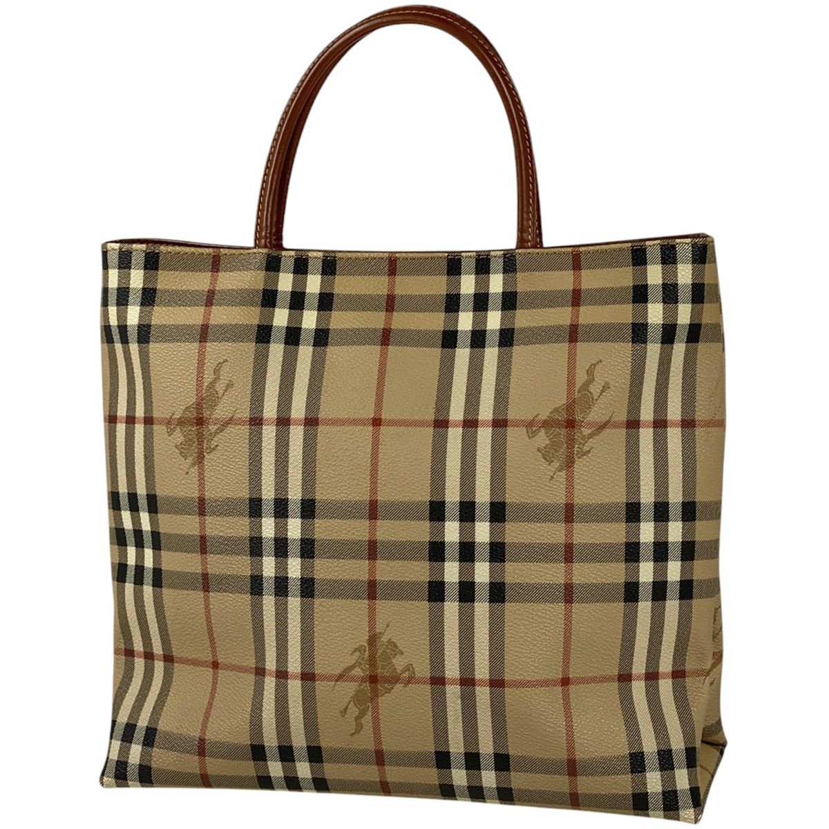 バーバリー BURBERRY チェック柄 ハンドバッグ 手提げ ハンドバッグ コーティングキャンバス ブラウン レディース
