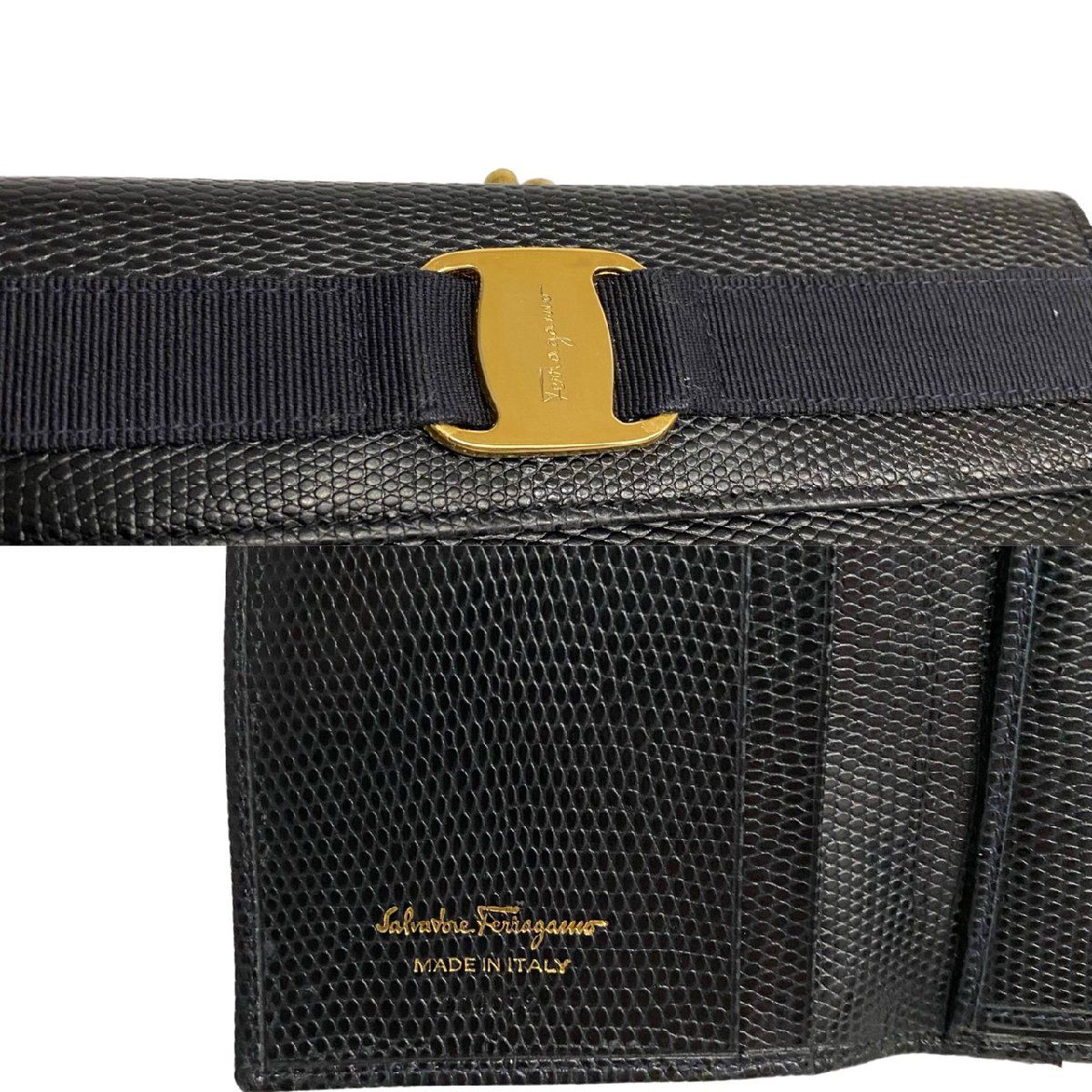 極 美品 Salvatore Ferragamo フェラガモ ヴァラリボン 金具 レザー 本 
