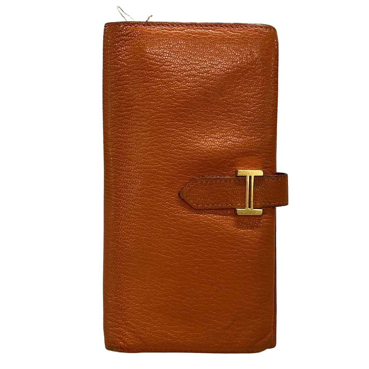 エルメス 長財布 ベアンクラシック シェーブル オレンジ ゴールド金具  