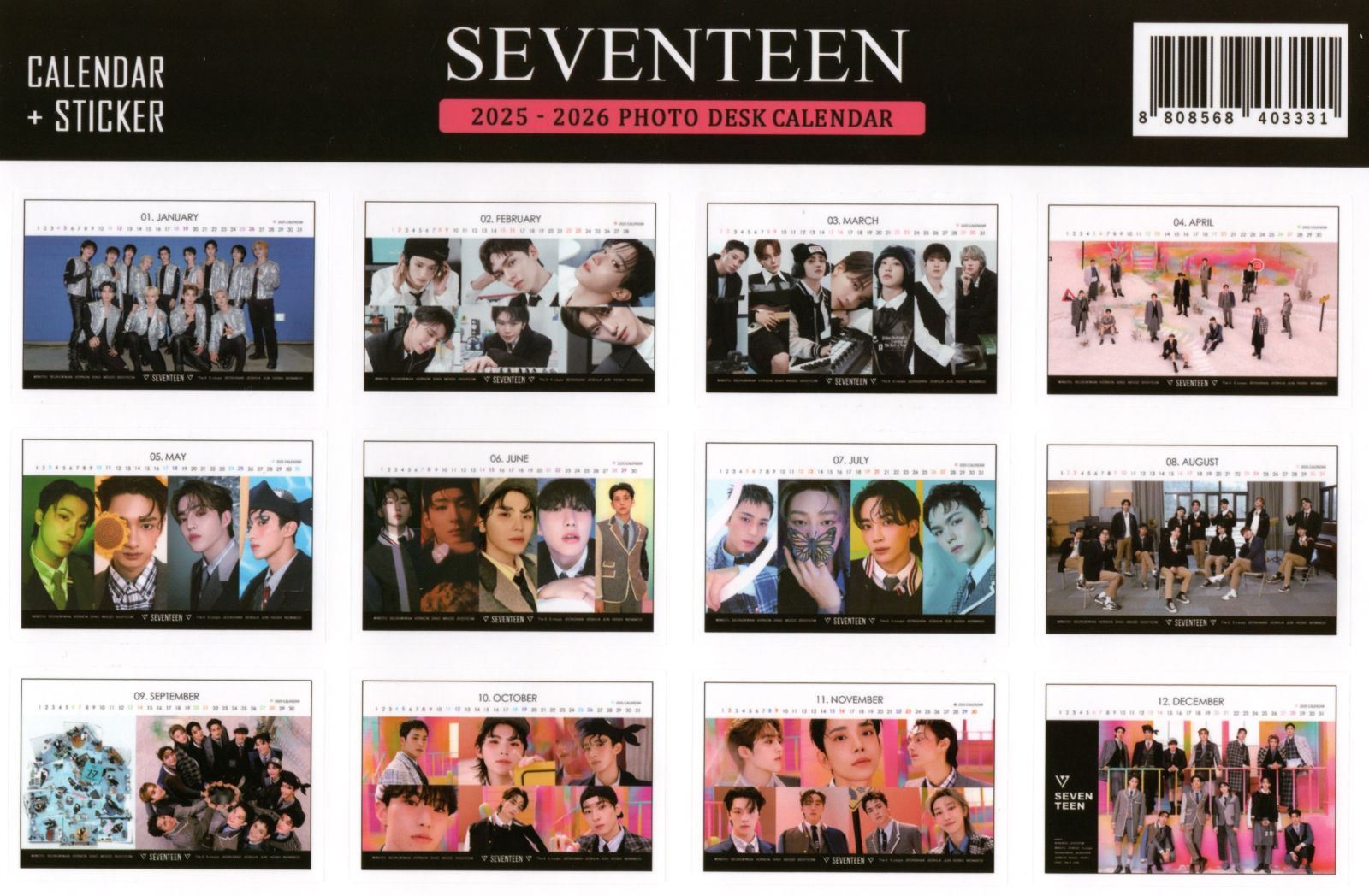 SEVENTEEN セブンティーン グッズ 卓上 カレンダー (写真集 カレンダー) 2025~2026年 (2年分) + ステッカーシール [12点セット] K-POP