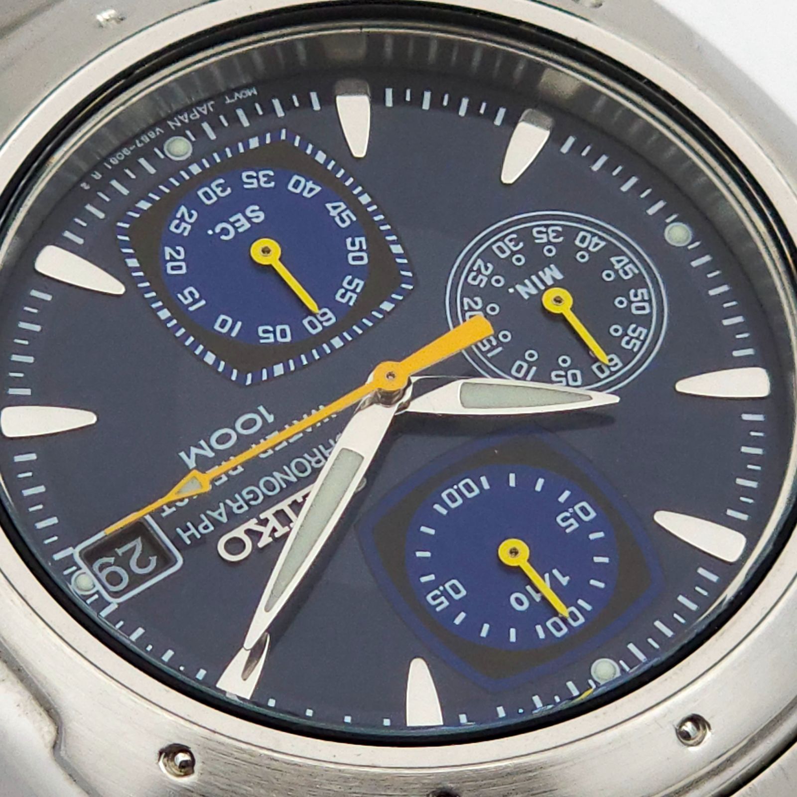 SEIKO セイコー クロノグラフ V657-9060 QZ 動作品 青 ☆良品 SEIKO セイコー クロノグラフ V657-9060 QZ 動作品 青