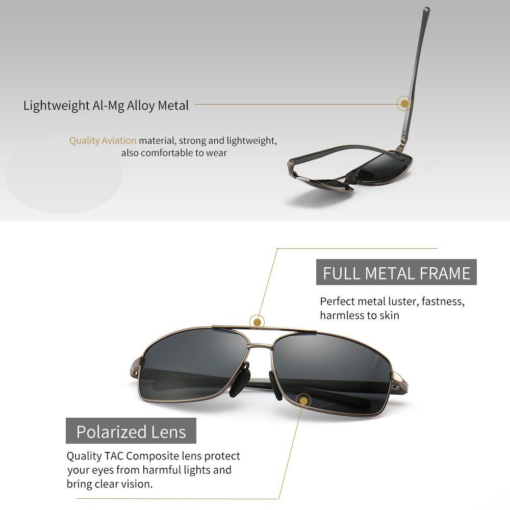 SUNGAIT 超軽量 角型 メンズ偏光サングラス UV400カット メタルフレ ...