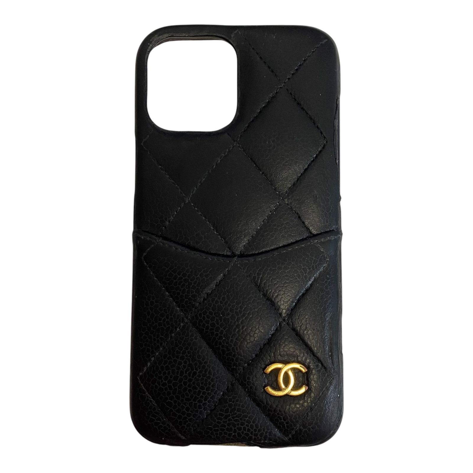 CHANEL シャネル iPhoneケース キャビアスキン マトラッセ iPhone12 Pro ブラック レザー ココマーク A84920RL