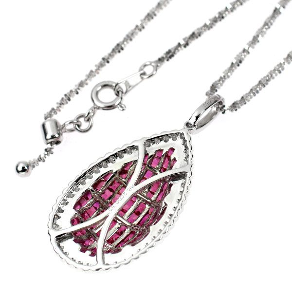 Azuazu❣️ルビーミステリーセッティングネックレス K18WG ルビー ダイヤモンド ペンダントネックレス 6.20ct D0