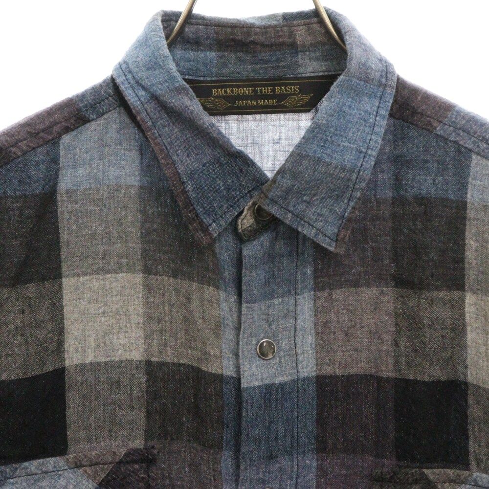 BACK BONE (バックボーン) フロントボタン チェック柄 リネン ブロック