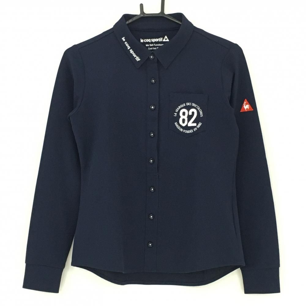 SALE10％OFF【超美品】ルコック 長袖ポロシャツ ネイビー×白 ロゴ刺しゅう 胸ポケット  レディース M ゴルフウェア le coq sportif