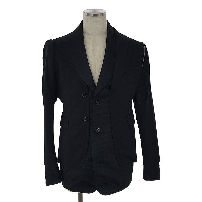 【美品】  COMME des GARCONS HOMME PLUS / コムデギャルソンオムプリュス | 2021SS | 異素材 変形 レイヤード テーラードジャケット | S | ブラック | メンズ 美品】 COMME des GARCONS HOMME PLUS / コムデギャルソンオムプリュス