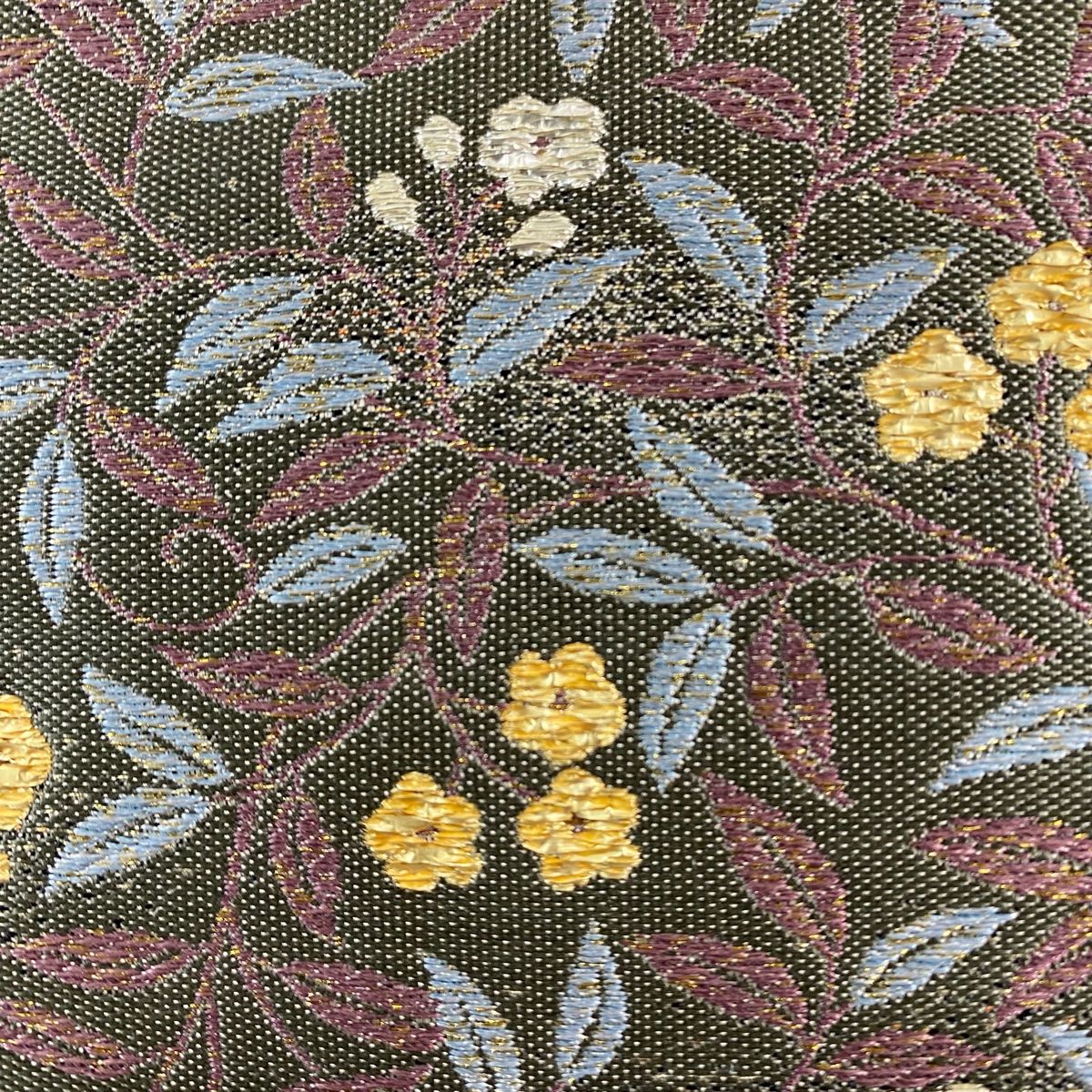 袋帯 秀品 草花 金糸 箔 灰緑 六通 正絹