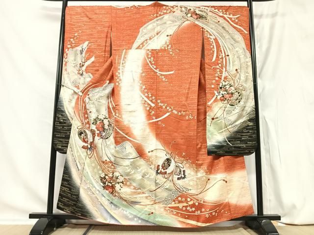 平和屋着物□豪華振袖 流線飛鶴花丸文 暈し染め 金彩 正絹 逸品