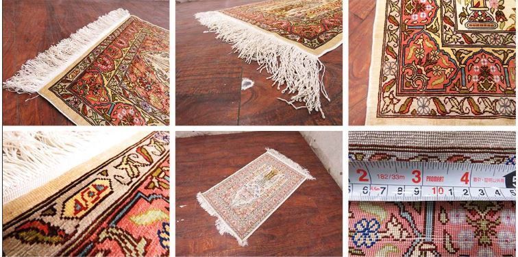 展示未使用品 ペルシャ絨毯 ヘレケ産 シルク100 工房サイン入 展示未使用品 ペルシャ絨毯 ヘレケ産 シルク100 工房サイン入