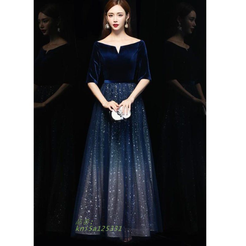 ロングドレス ナイトドレス キャバドレス パーティードレス 袖あり 結婚式 披露宴 衣装 二次会 ピアノ 大きいサイズ イベント用 演奏会 発表会 舞台 kni5a125331