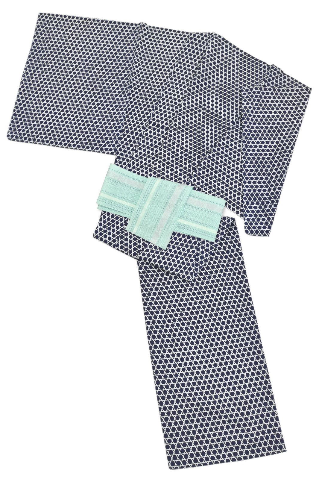 新古品 未着用 竺仙｜浴衣セット｜お仕立て上がり｜籠目柄｜博多織紗半巾帯｜LLサイズ｜D21549123