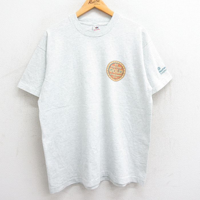 XL/古着 フルーツオブザルーム 半袖 ビンテージ Tシャツ メンズ 90s GO FOR THE GOLD クルーネック 薄グレー 霜降り 23aug19 中古