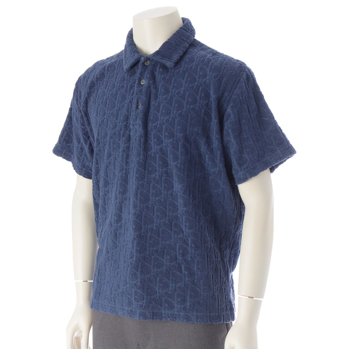 ディオール コットン オブリーク 総柄 パイル地 半袖 ポロシャツ トップス 113J812A0614 ネイビー M
