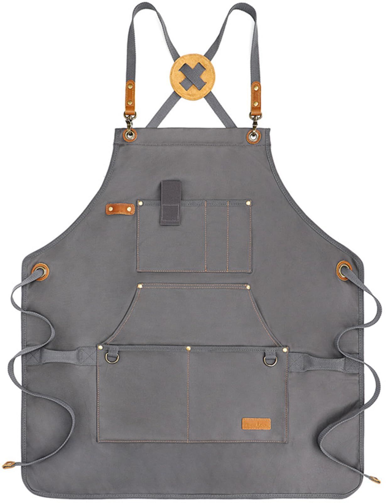 Color グレー エプロン メンズ 撥水 防汚の作業用 DIY 美容師-ガーデニング-アウトドア-キャンプ-厚手 KurtMash グレー