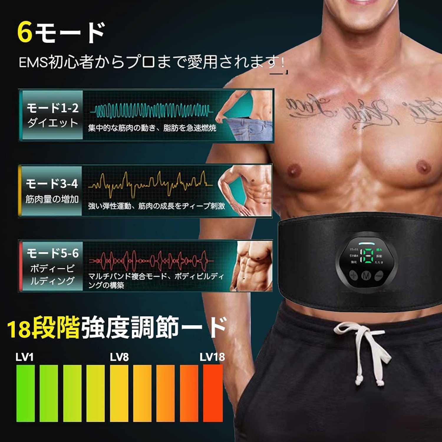 EMS 腹筋ベルト 腹筋トレーニング ベルトサイズ調節可能 日本語説明書