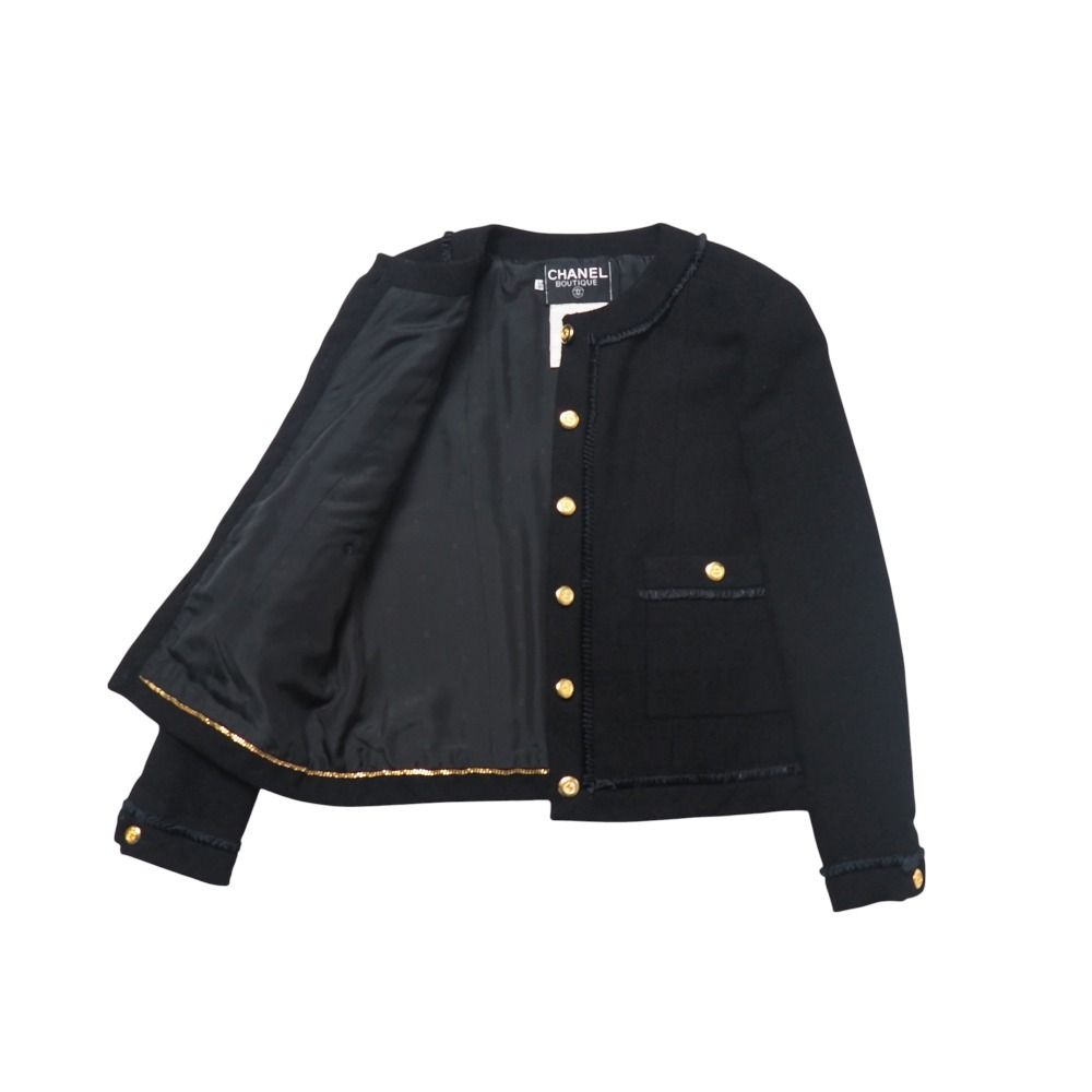 size38 シャネル CHANEL ノーカラージャケット ブラック