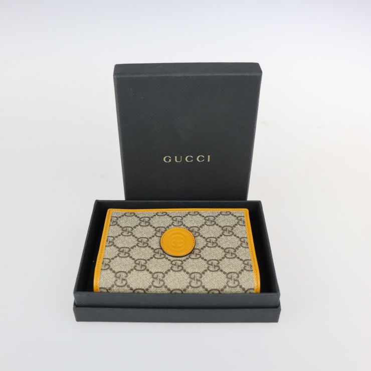 GUCCI グッチ パスポートケース 724562 GGスプリームキャンバス レザー ベージュ イエロー インターロッキングG 手帳カバー 【本物保証】