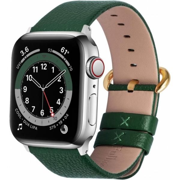 Apple Watch対応 バンド ベルト アップルウォッチバンド 38mm/40mm/41mm ダークグリーン+ポリッシュゴールデンバックル