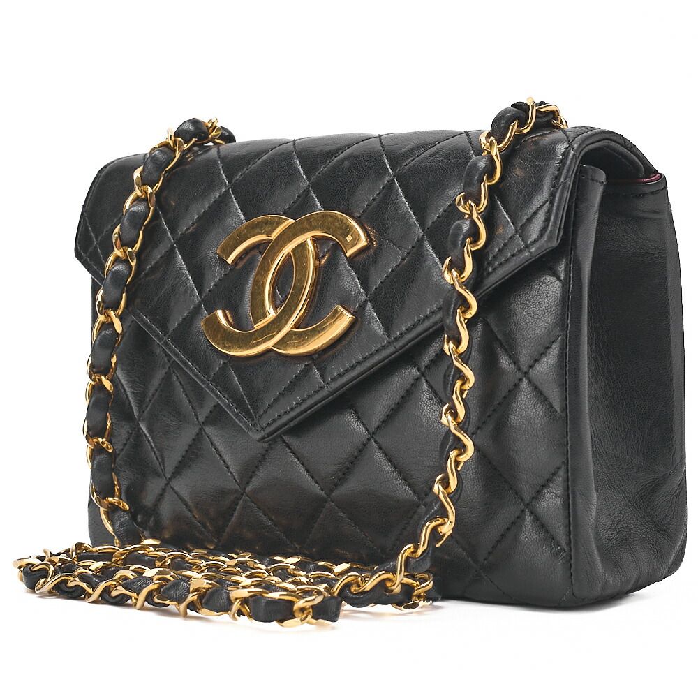 CHANEL シャネル チェーンショルダーバッグ マトラッセ ラムスキン デカココ Vフラップ 黒 ゴールド金具 レディースバッグ ブランド 送料無料