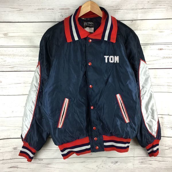 BUTWIN 80s vintage スタジャン L ネイビー バトウィン 80s 80年代 バトウィン アメリカ製 青 ブルー ナイロン