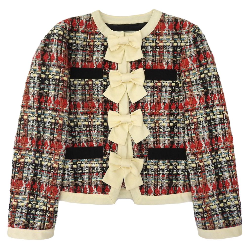 GUCCI グッチ 美品 リボンデザイン ノーカラー ツイード