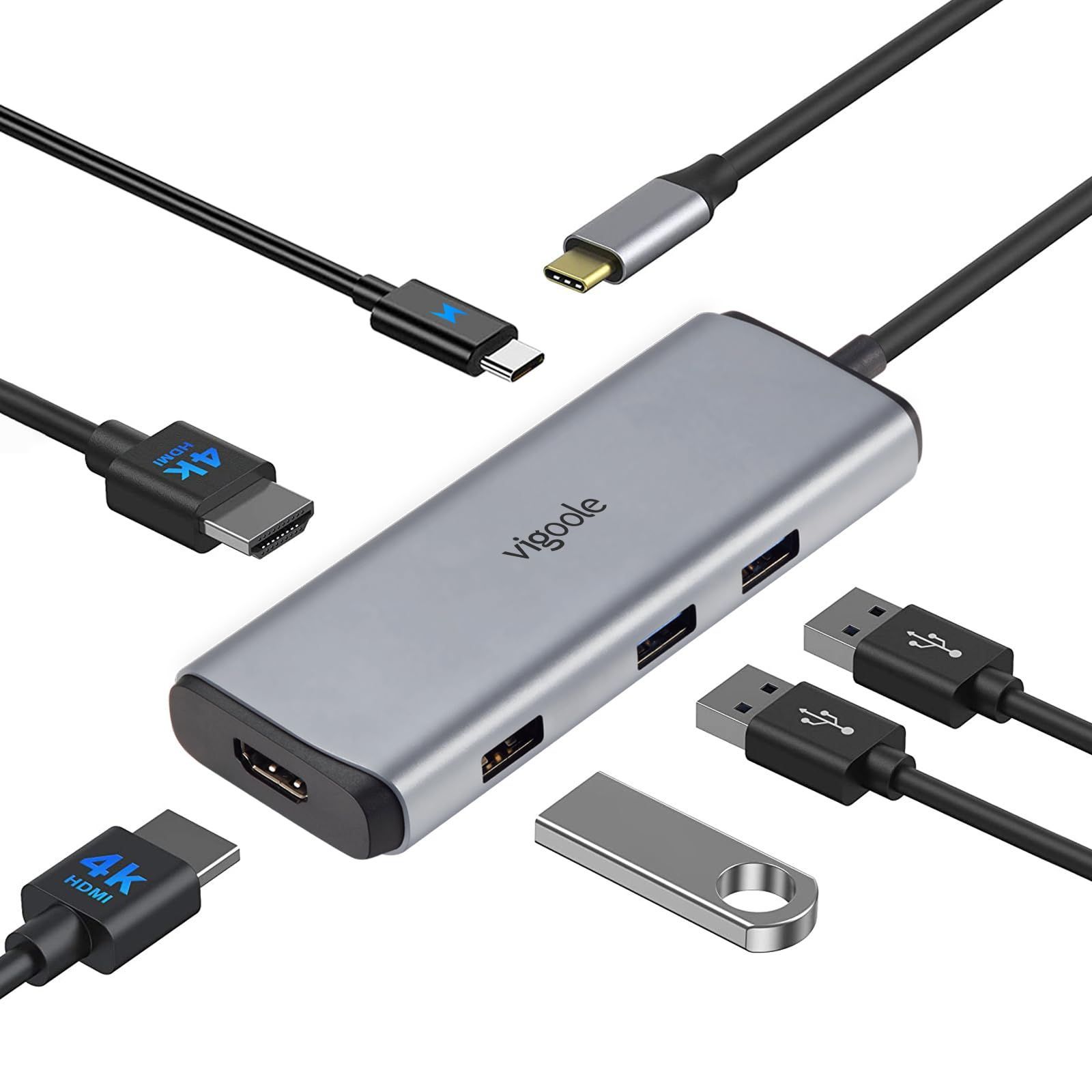 在庫 Vigoole USB C ハブ デュアルモニター 6 IN 1 Type C ハブ マルチポートアダプター デュアル4K HDMI 3つのUSBポート PD充電 ユニバーサルUSB-C ハブ対応 Dell|HP|Lenovo|Surface用適