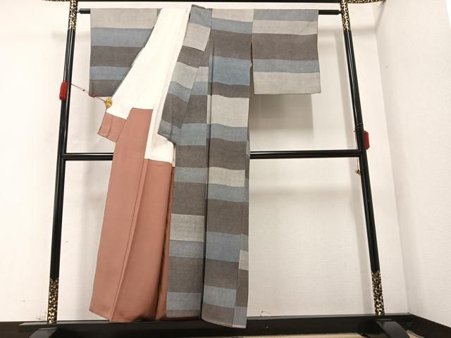 平和屋着物●上質な小紋 横段文 正絹 AABC1775ph