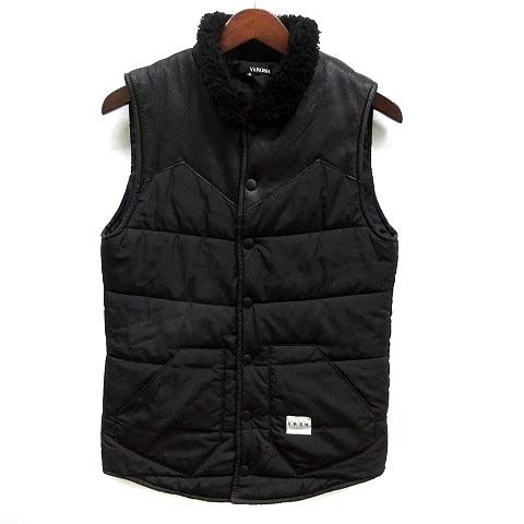 ヴァロッシュ VAROSH 襟ボア レザーヨーク 中綿 ベスト ブラック 黒 S  