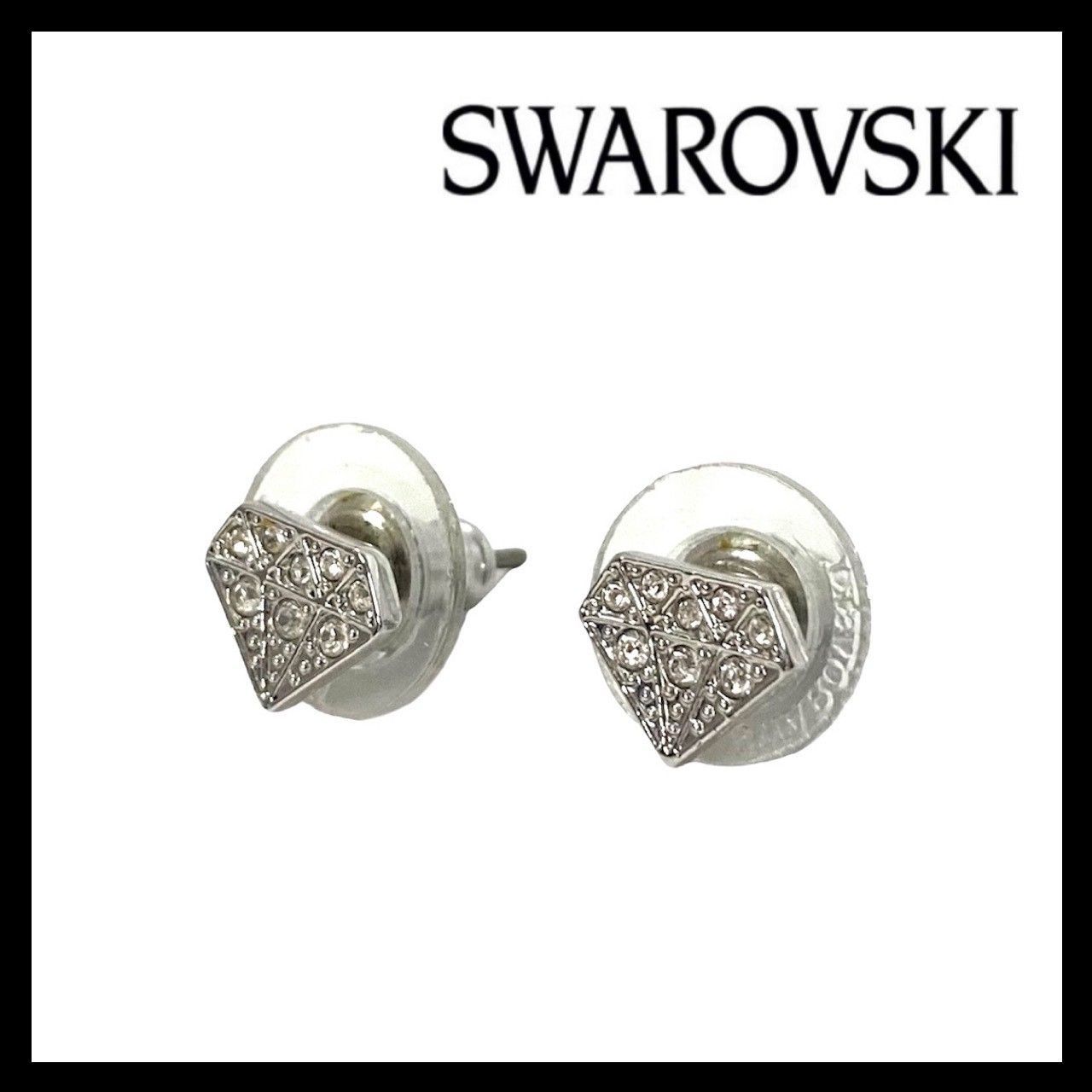 SWAROVSKI】ダイヤモンド型 ピアス シルバーカラー クリスタル パヴェ 