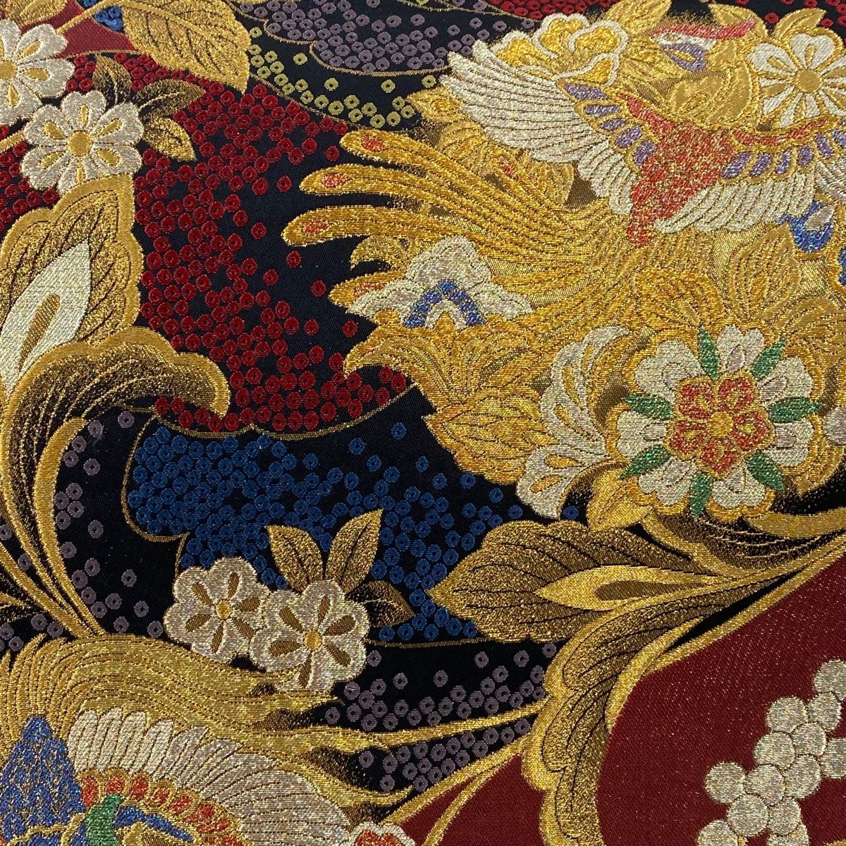 袋帯 美品 名品 草花 波 箔 銀色 六通 正絹 【中古】（袋帯 秀品