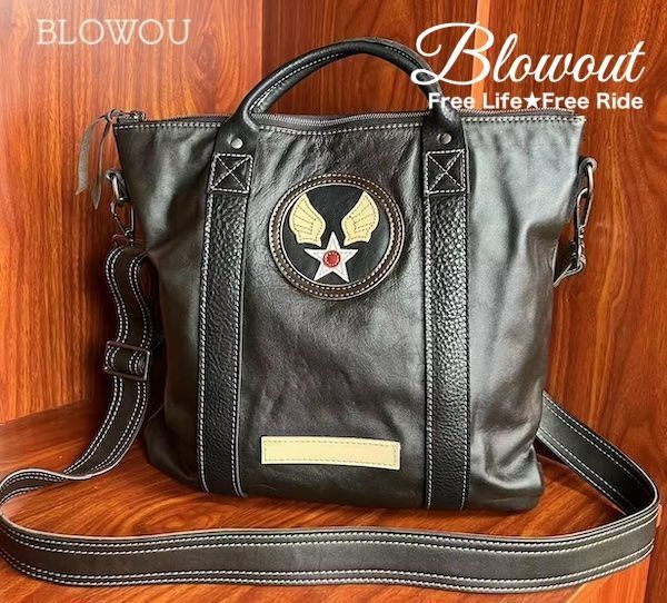 Blowout 本革 USAF トートバッグ カバン ショルダーバッグ ウエストバッグ レザー カーキ バイカー チョッパー スポーツスター ダイナ ソフテイル ツーリング マッコイ好きの方へ