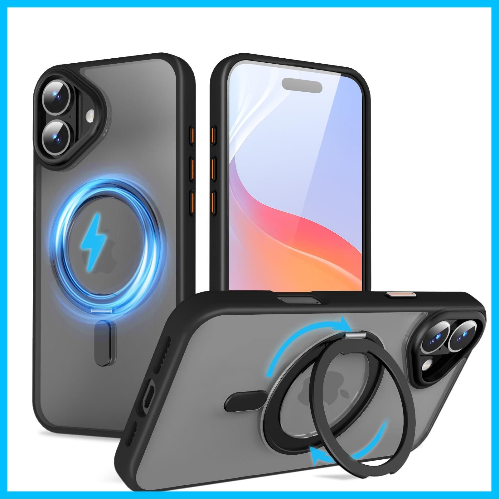 【最短発送】半透明 ケース ケース ケース ケース 用 用 用 用 防指紋（ブラック） 用 iphone16プラス 耐衝撃 iphone16plus 落下防止 超強磁力 plus 16 iphone 米軍MIL規格 リング付き いphone16plus ワイヤ