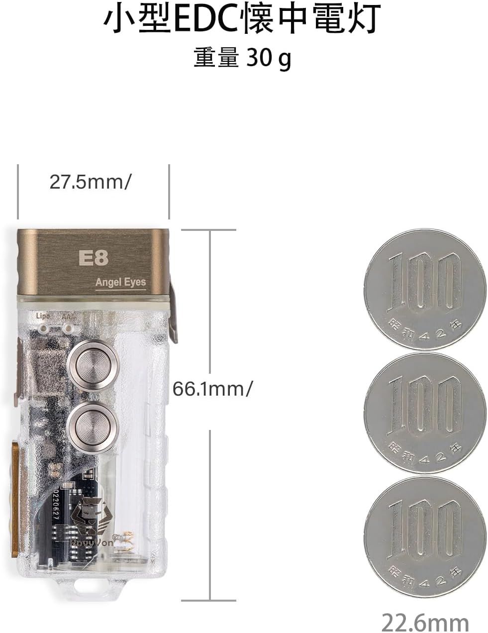 6500Kのクールな白と最大700ルーメン USB-C充電式キーチェーン
