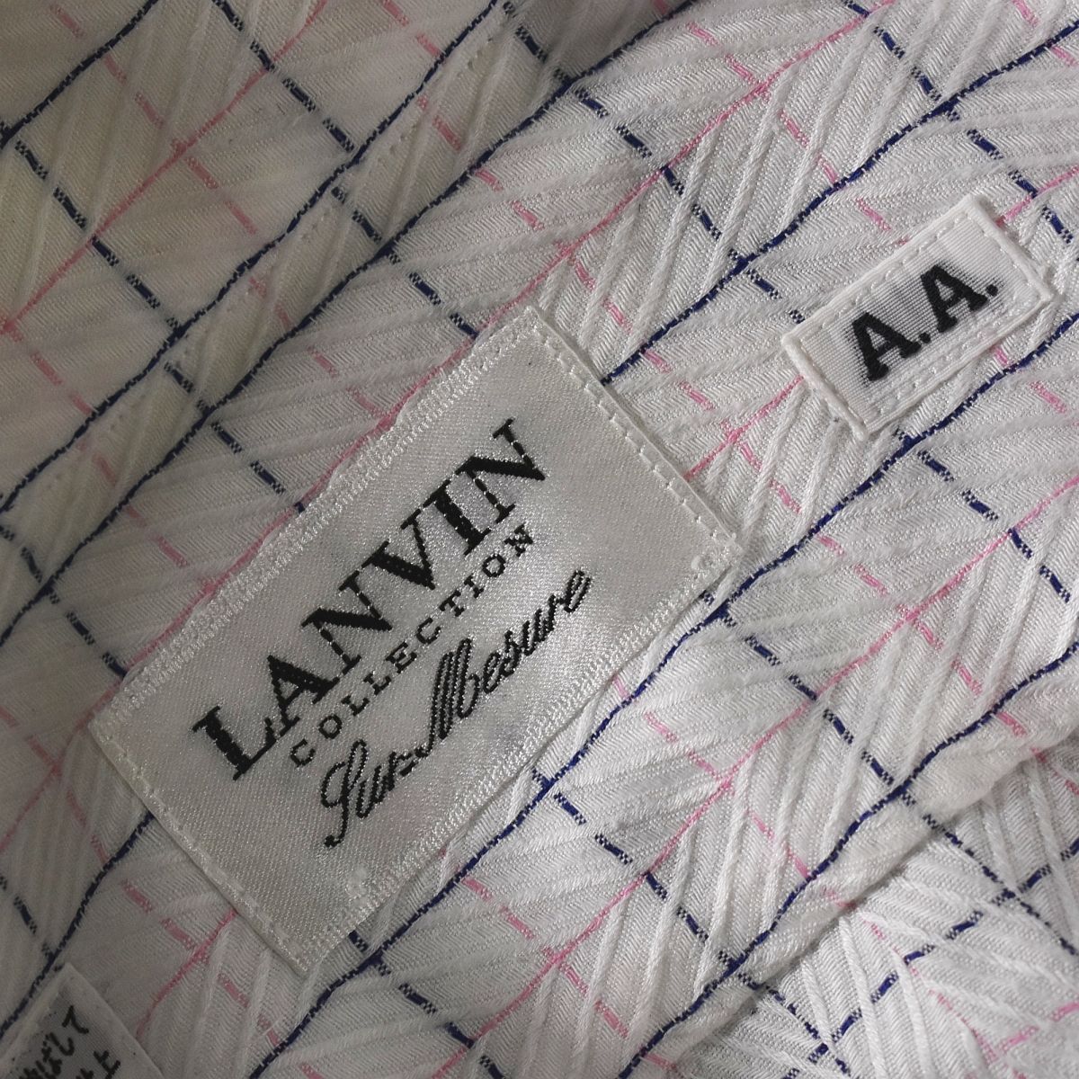 【上質】 ランバン LANVIN タッタソールチェック ドレスシャツ 白 日本製