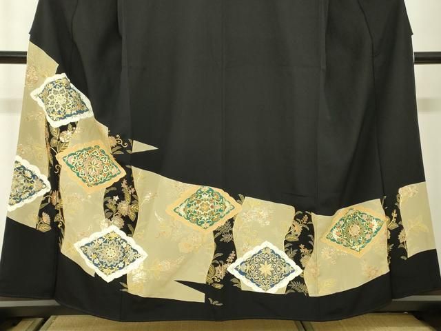 平和屋着物□豪華黒留袖 駒刺繍 扇面熨斗文 鳳凰 金彩 正絹 逸品