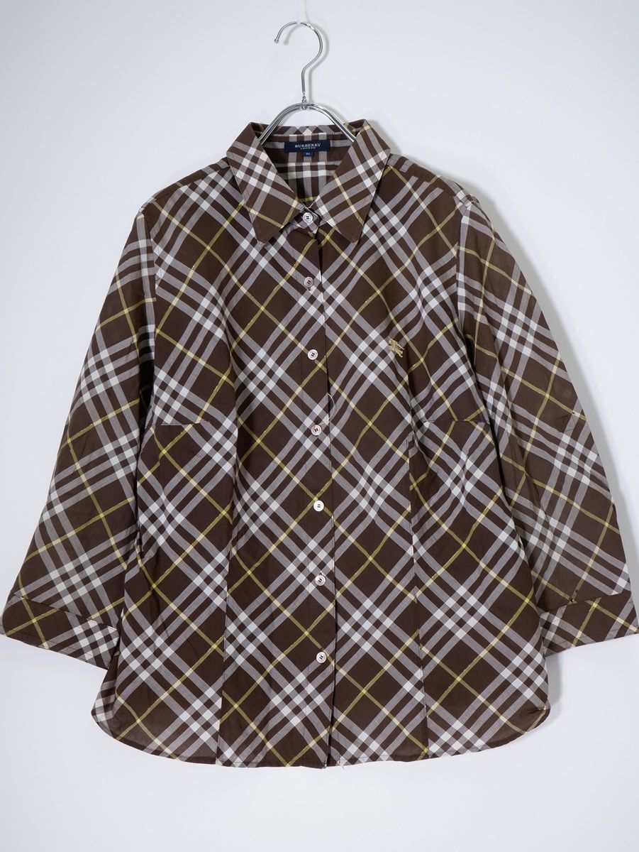 BURBERRY LONDONバーバリー ロンドン 大きいサイズ 8分袖ロールアップデザイン ホースマーク刺繍 チェックブラウスシャツ 46 LSHA79352