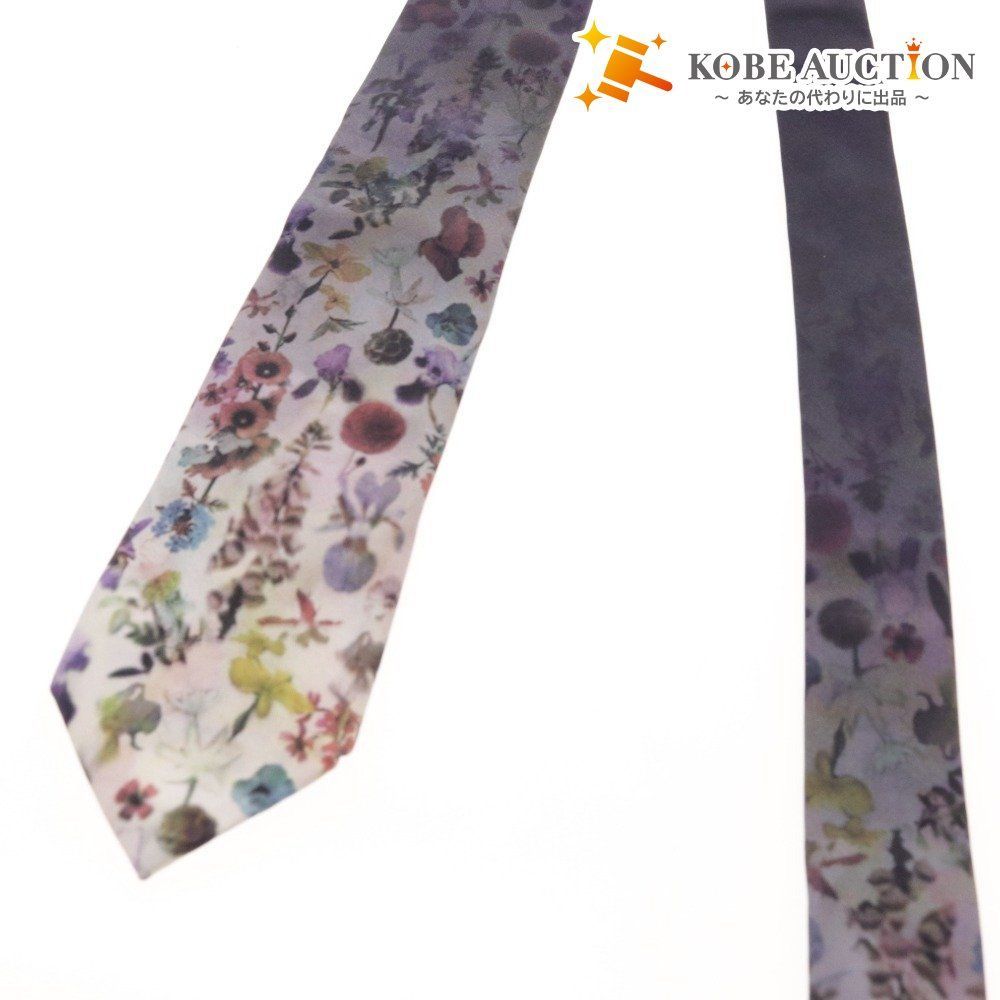 【美品】ポールスミス ネクタイ 花総柄 マルチカラー シルク100％ □ ポール・スミス ネクタイ 花柄 シルク100% メンズ ブラック系