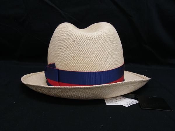 ボルサリーノ 天然草100％ 麦わら帽子 ストローハット 帽子 サイズ 58 ライトベージュ系×ブルー系 FL 9514