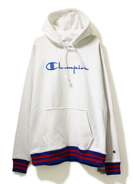 CHAMPION (チャンピオン) US パーカー プルオーバー Champion Rib Trim White Hoodie (B品)