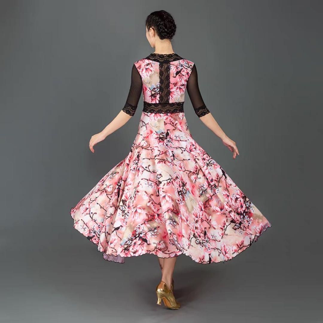 練習着からダンスパーティーまで✨花柄スタンダードワンピース！ストーン付き！ 新品未使用 花柄スタンダード練習着 ワンピースタイプの練習着！ダンス