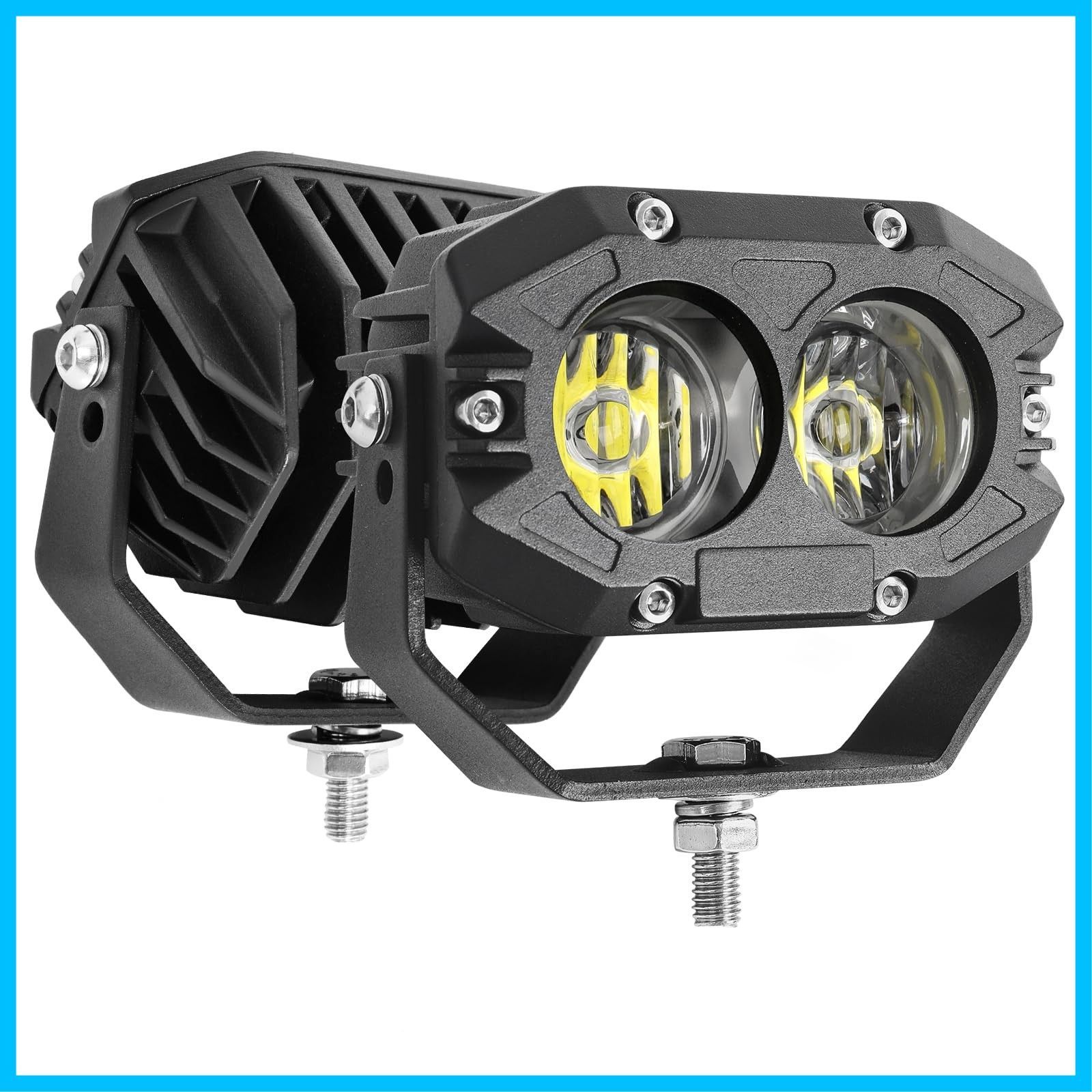 GREENBEAN フォグランプ 25w LED作業灯 バイク 広角狭角一体型 イェロー アメリカ製チップ 丸形 スポットライト 10V-3