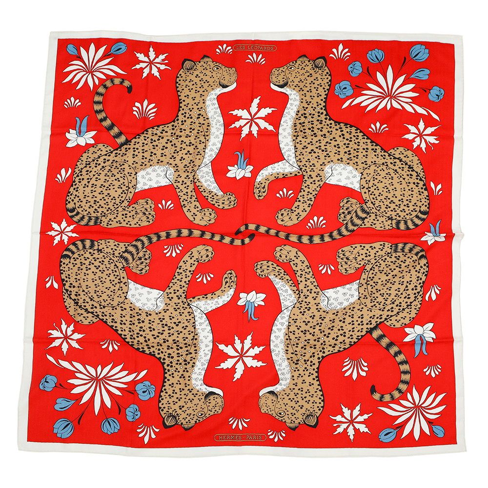 【美品❣】エルメス　カレジェアン カレ140　レオパード 　カシミア　シルク エルメス ストール カレ140 カレジェアン Les Leopards