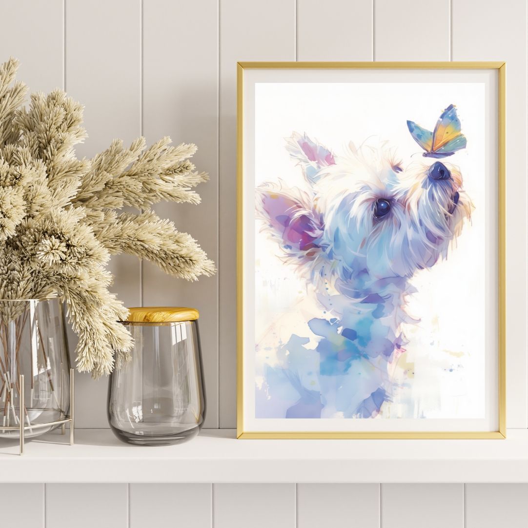 蝶犬戯舞 - ヨークシャーテリア犬の子犬 購入 No.5】ジークレー版画