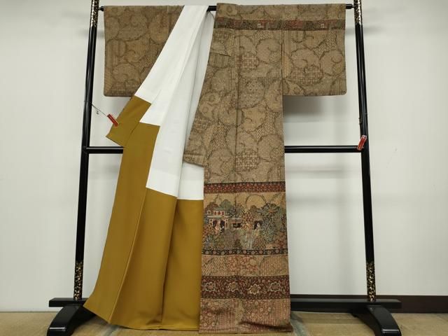 平和屋着物○訪問着 作家物 更紗花唐草文 鬼しぼ縮緬 正絹