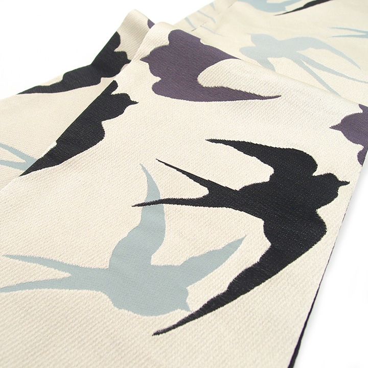 半幅帯 おりびと リバーシブル カジュアル 浴衣にも ツバメ 燕 貝殻 マリン オフホワイト グレー VII-40B e624 KSi