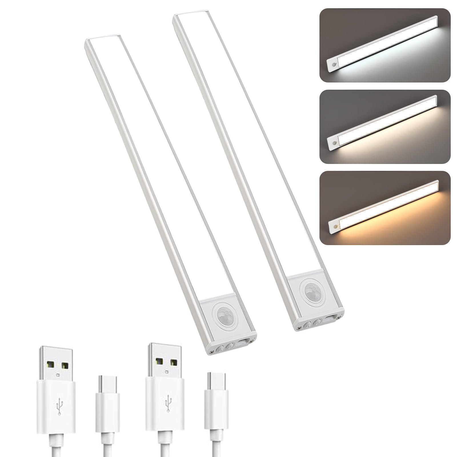 Size:40CM_Color:2本 人感センサーライト 室内 充電式 マグネット ledライトバー LEDバーライト 読書灯 棚下ライト Type-C 無段階調光 キッチン用 屋内 寝室 廊下 階段 玄関 階段 3000K/4500K/6000K 40cm