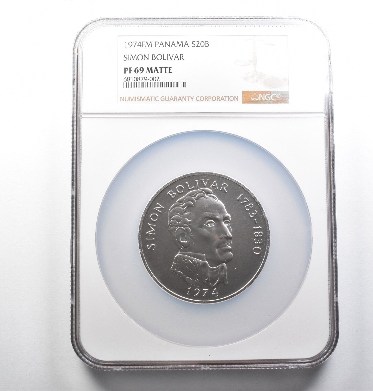 PF69 マット 1974 FM パナマ 20 バルボア シルバー シモン ボリバル NGC
